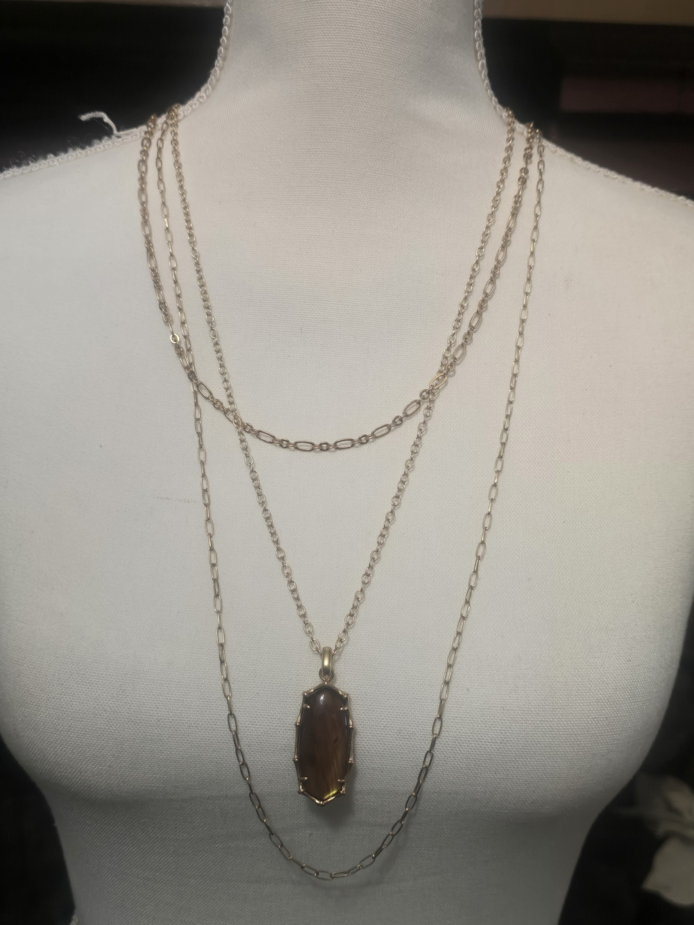 Kendra Scott Gold-Tone Layered Necklace with Brown Stone Pendant